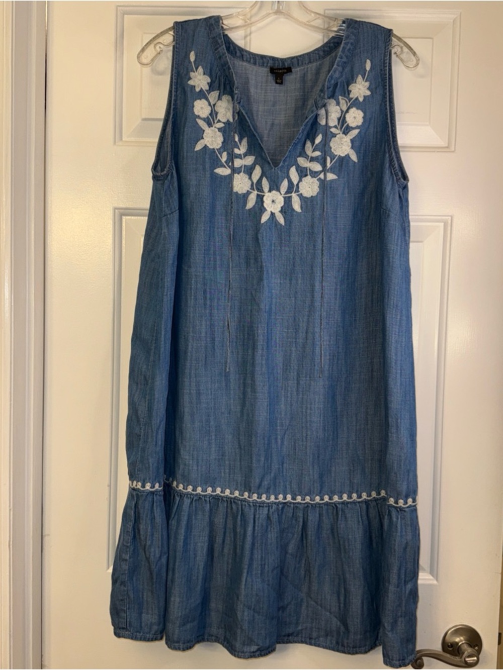 Talbots Embroidered Drop Waist Sleeveless Dress Size Large Tencel Boho